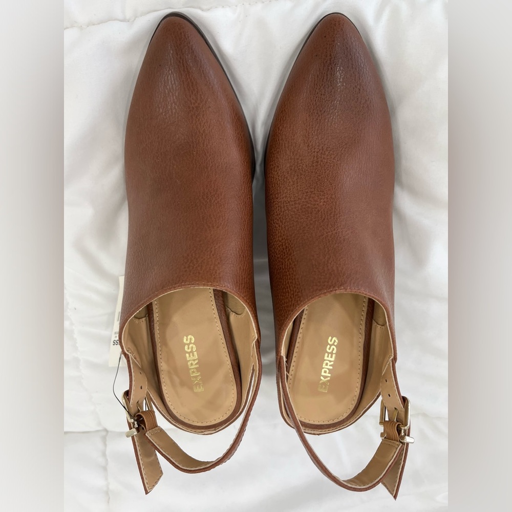 Express brown leather pump. New never worn with original tag. 3 in heel. Size 8